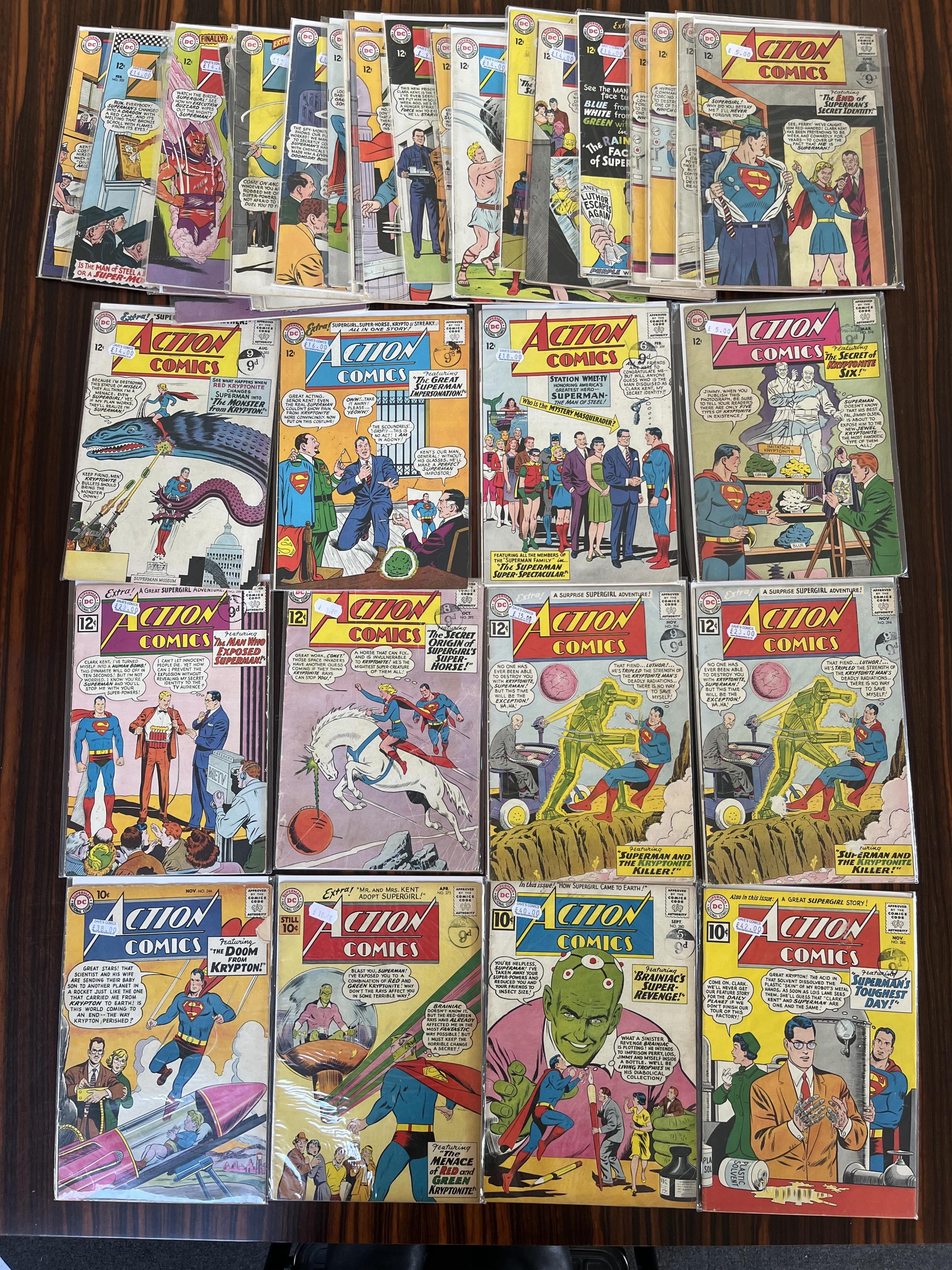 Action Comics, DC comics, 1958-1966, 36 issues between #246–333, comprising, #246, #275 [minor key], #280, #282, #288, #293 [minor key], #294 x2, #303, #306, #309 [minor key], #310 [minor key], #313, #314, #316 x2, #317,